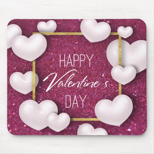 Tapis De Souris Parties scintillant des Coeurs blancs de la Saint  (Devant)