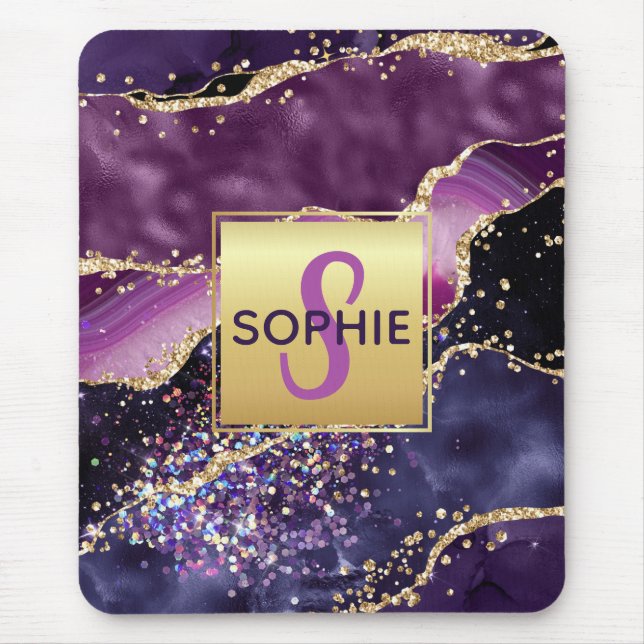 Tapis De Souris Parties scintillant d'or violet & rose & Faux (Devant)