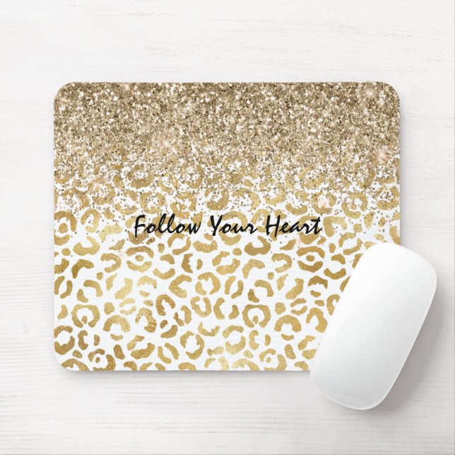 Tapis De Souris Parties scintillant Empreinte de léopard d'or blan (Avec souris)