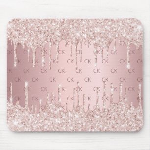 Tapis De Souris Parties scintillant en or rose rose pâle initiales