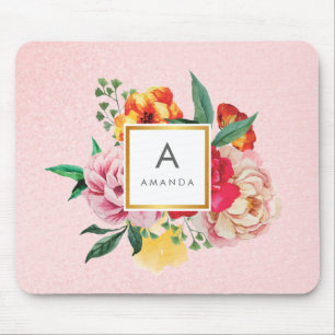 Tapis De Souris Parties scintillant fille Aquarelle Peine Fleurs M