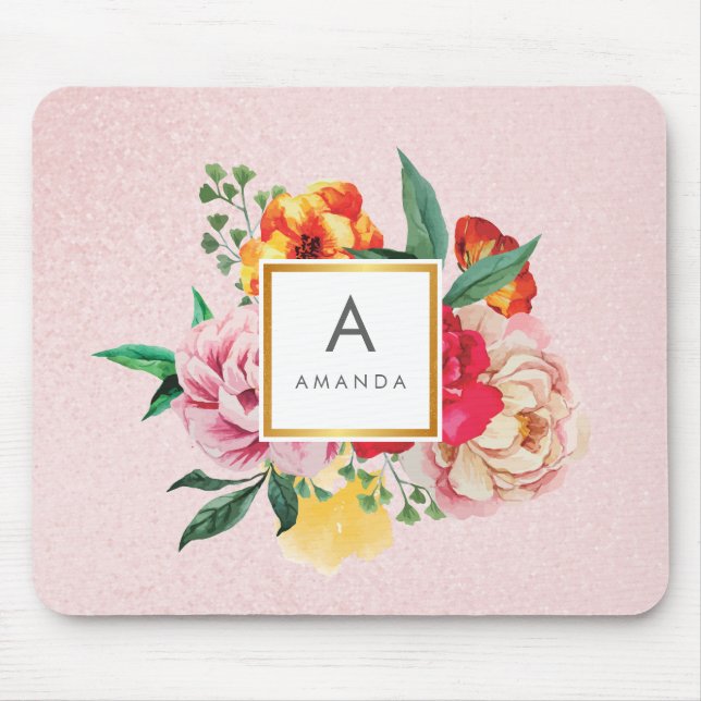 Tapis De Souris Parties scintillant fille Aquarelle Peine Fleurs M (Devant)