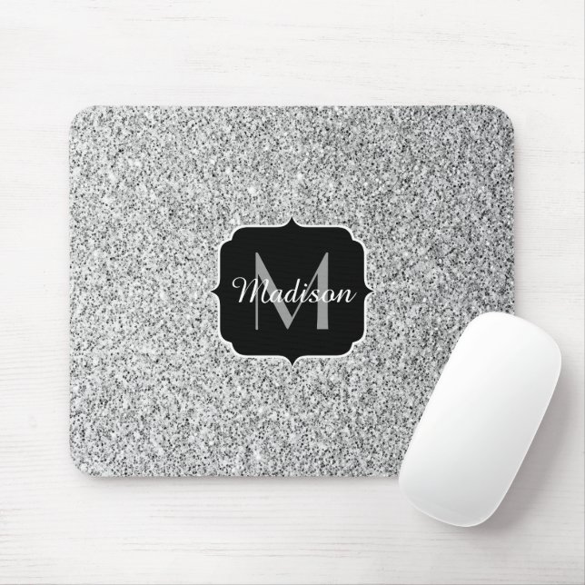 Tapis De Souris Parties scintillant gris argent scintille Monogram (Avec souris)