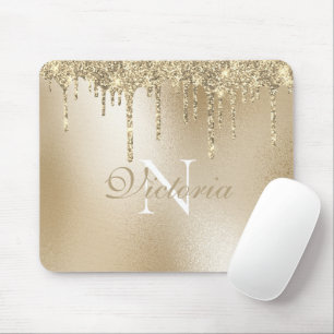 Tapis De Souris Parties scintillant métal or Monogramme Élégant