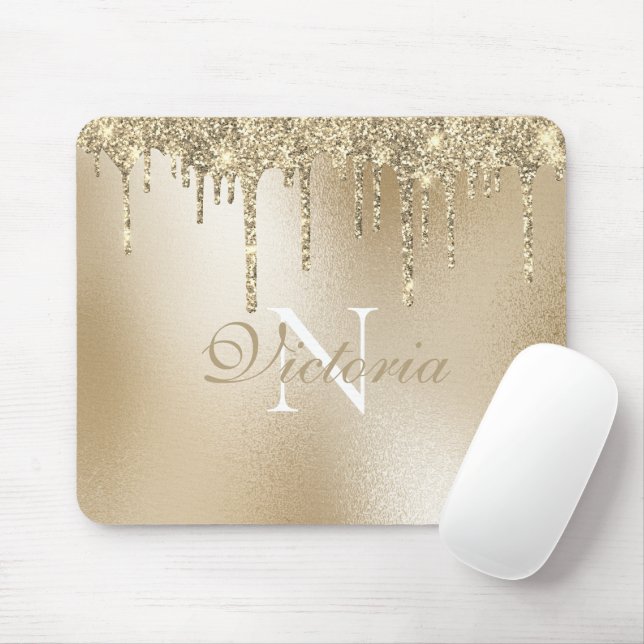 Tapis De Souris Parties scintillant métal or Monogramme Élégant (Avec souris)