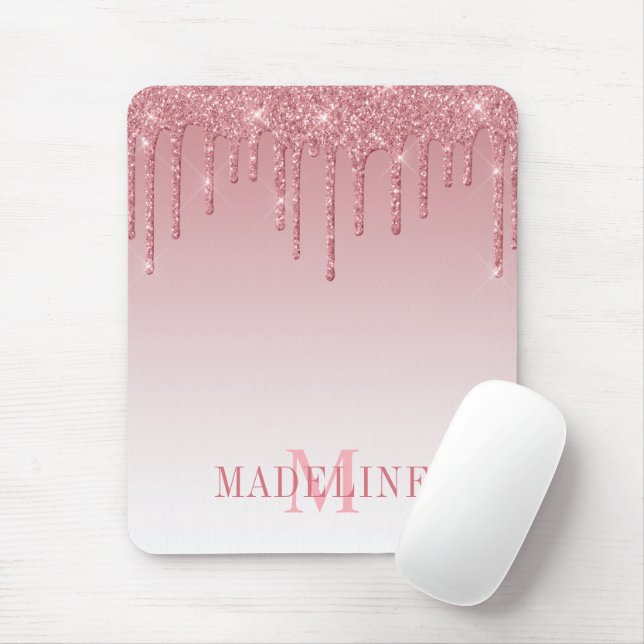 Tapis De Souris Parties scintillant Monogramme rose Dusty moderne (Avec souris)
