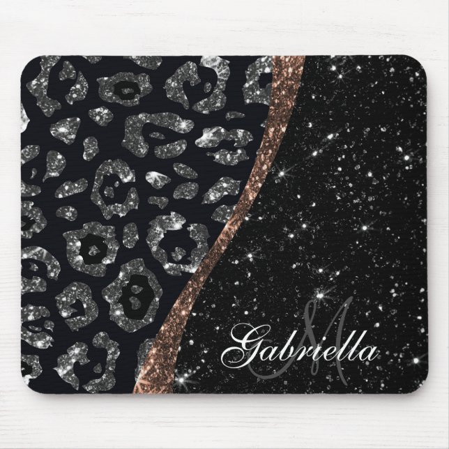 Tapis De Souris Parties scintillant noire et Empreinte de léopard (Devant)