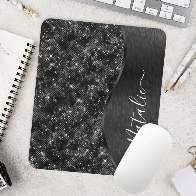Tapis De Souris Parties scintillant noire métallique personnalisée (Créateur téléchargé)