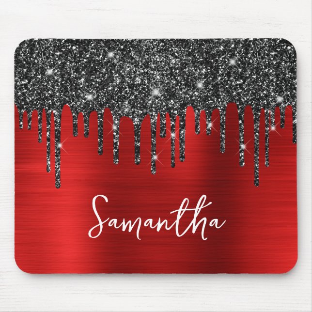 Tapis De Souris Parties scintillant noire rouge Glam Nom (Devant)