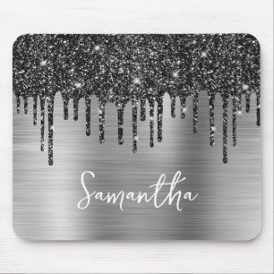 Tapis De Souris Parties scintillant noire Silver Glam Nom