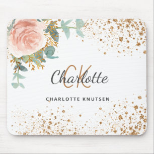 Tapis De Souris parties scintillant or floral or rose nom monogram