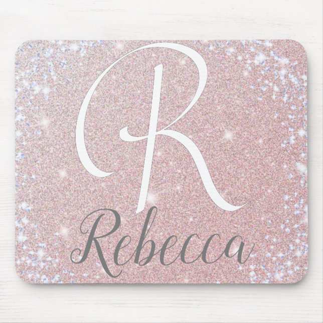 Tapis De Souris Parties scintillant or rose Nom du monogramme (Devant)