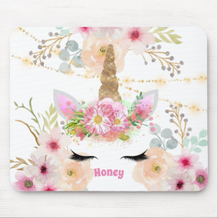 Tapis De Souris Parties scintillant Or rose Unicorn Visage tendanc