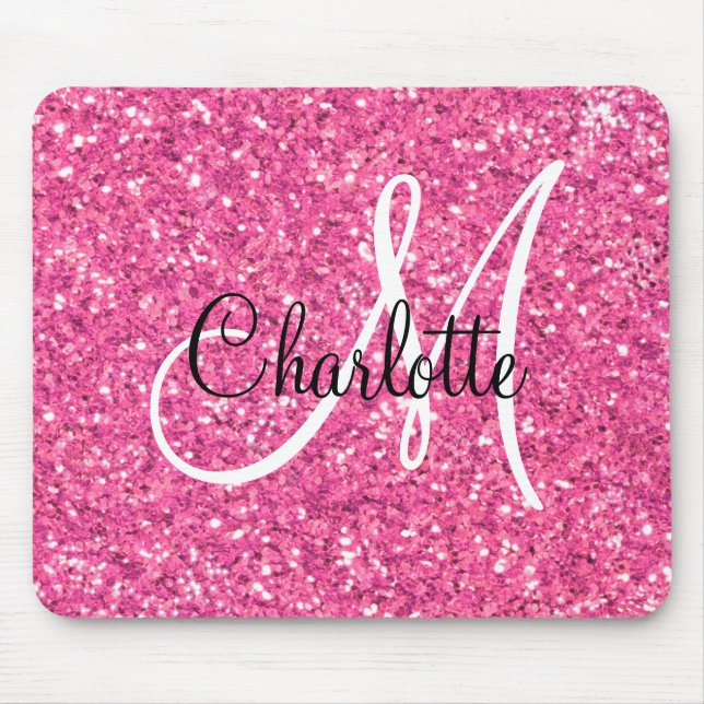 Tapis De Souris Parties scintillant pétillante rose monogrammée (Devant)