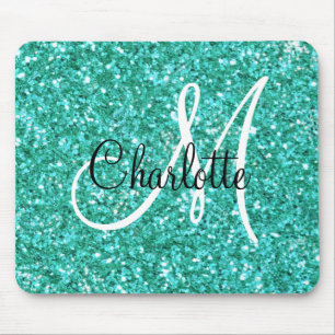 Tapis De Souris parties scintillant pétillante turquoise monogramm