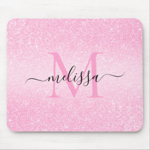 Tapis De Souris Parties scintillant rose Nom du script Monogramme 