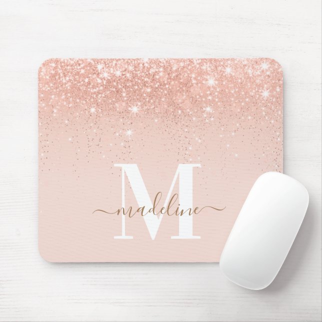 Tapis De Souris Parties scintillant Rosegold glamour Élégant Monog (Avec souris)