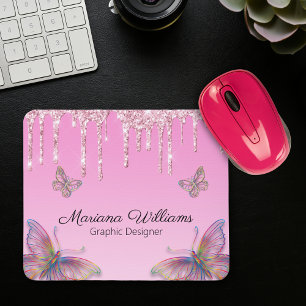 Tapis De Souris parties scintillant roses papillons graphiste
