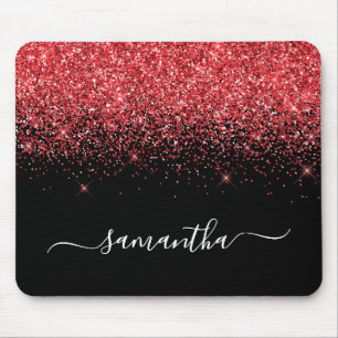 Tapis De Souris Parties scintillant rouge brillant noir Nom élégan