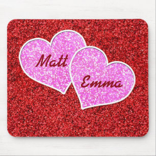 TAPIS DE SOURIS PARTIES SCINTILLANTES ROUGES DE COEUR ROSE GIRLY