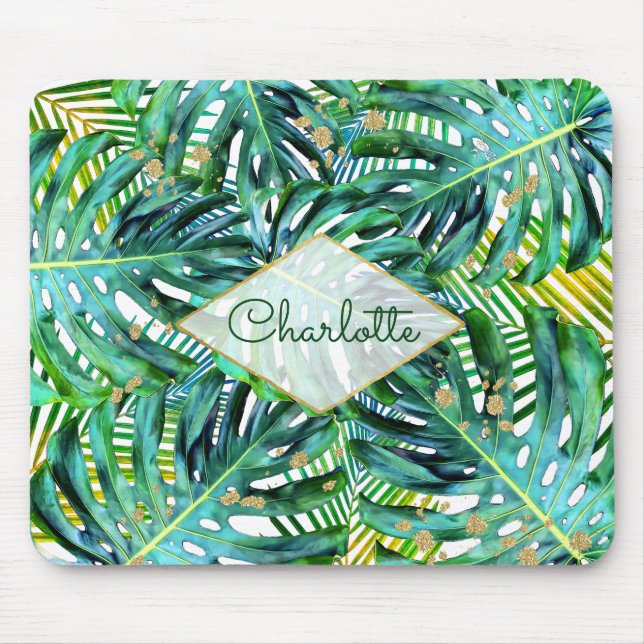 Tapis De Souris Parties scintillantes tropicales d'or de feuille (Devant)