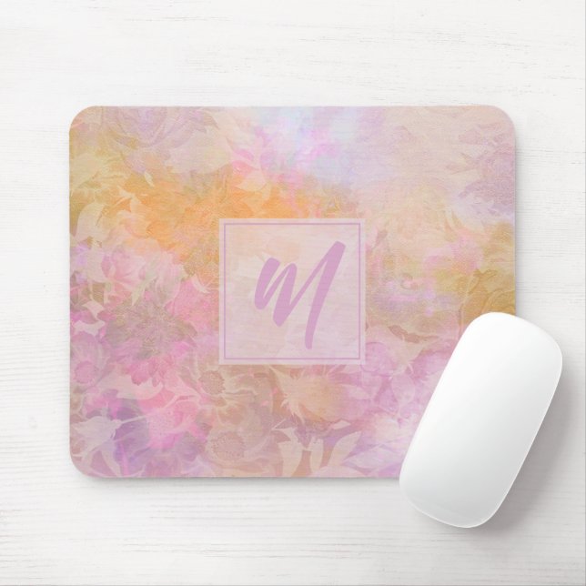 Tapis De Souris Pastel Boho Floral Pattern Chic Monogram (Avec souris)