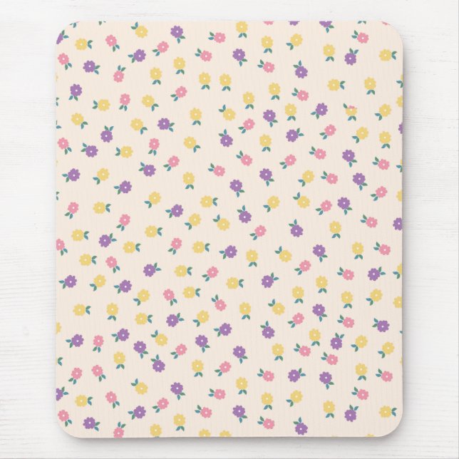 Tapis De Souris Pastel Floral Pattern – Cute Yellow, Pink & Purple (Devant)