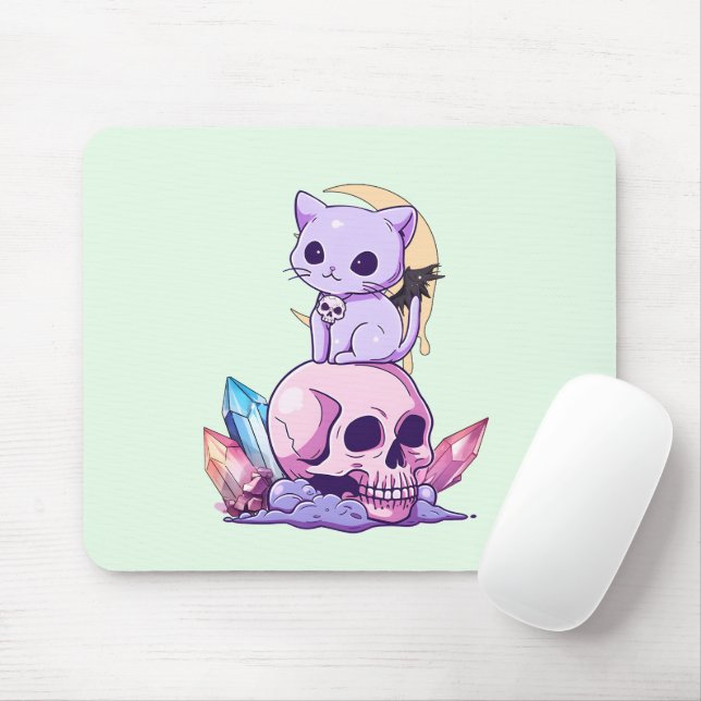 Tapis De Souris Pastel Goth Kitten & Skull (Avec souris)