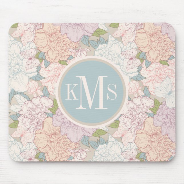 Tapis De Souris Pastel Peony & Butterfly Flower Motif (Devant)