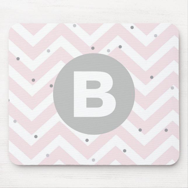 Tapis De Souris Pastel Pink Chevron and Dots Grey Monogram (Devant)