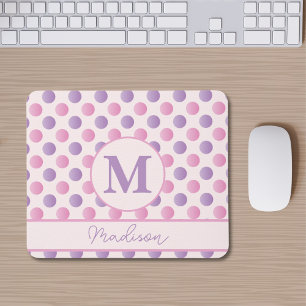 Tapis De Souris Pastel Pink Et Purple Pois Nom Personnalisé