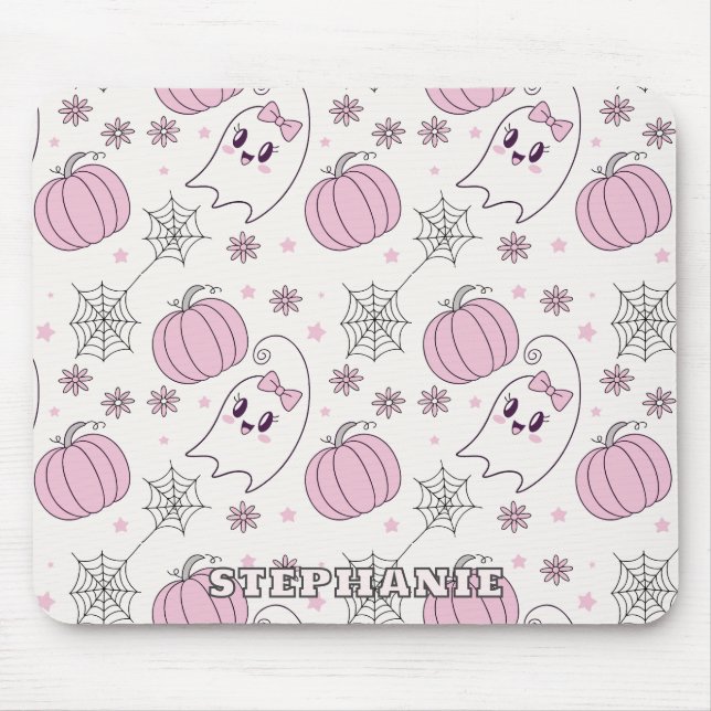 Tapis De Souris Pastel Pink Halloween Motif sans couture (4) (Devant)