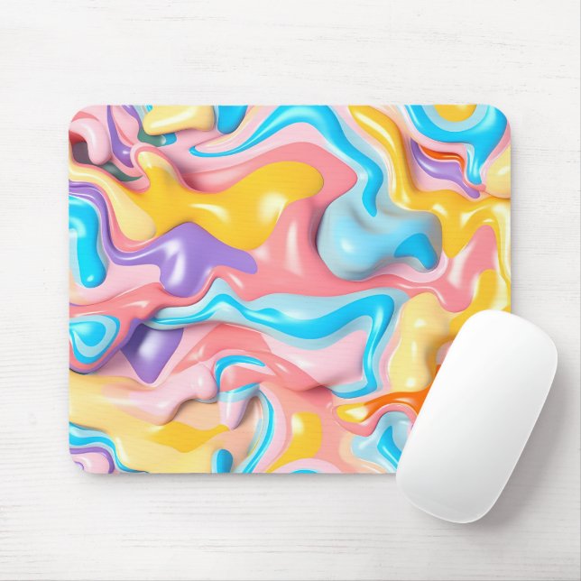 Tapis De Souris Pastel Plastic Fluid Abstrait (Avec souris)