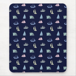 Tapis De Souris Pastel Sailboat Motif sur Midnight Blue