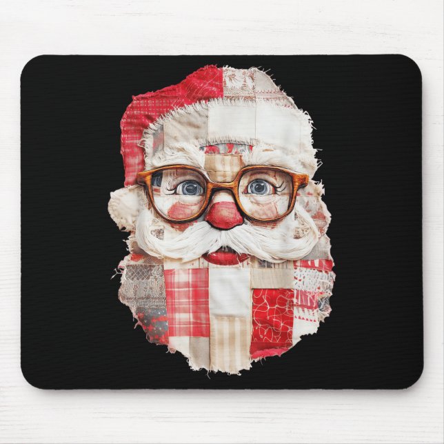 Tapis De Souris Patchwork Santa Claus Face Preppy Girly Christmas  (Devant)