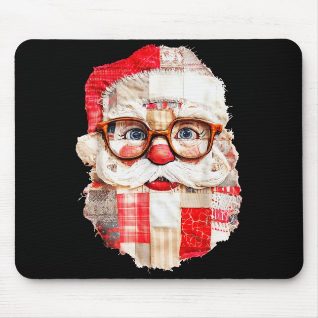 Tapis De Souris Patchwork Santa Claus Face Preppy Girly Christmas  (Devant)