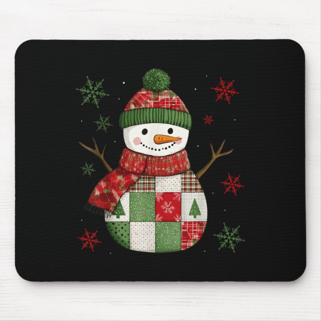 Tapis De Souris Patchwork Snowman Retro Funny Christmas Snowman Ho (Devant)