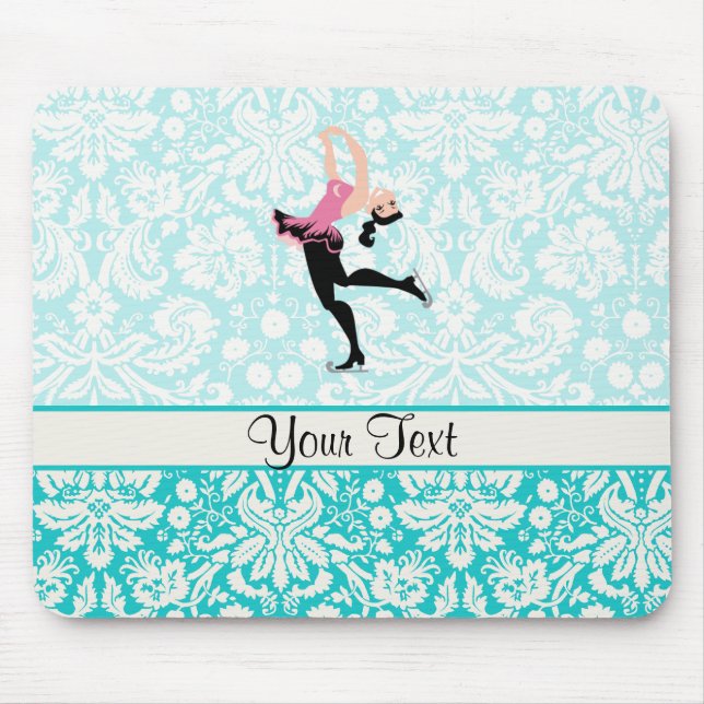 Tapis De Souris Patinage de glace turquoise de motif de damassé (Devant)