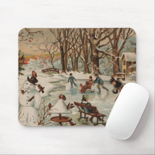 Tapis De Souris Patinage de glace vintage de scène de Noël