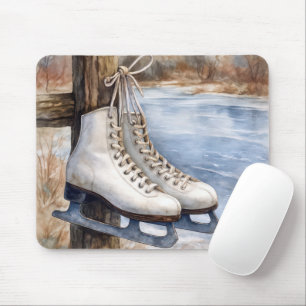 Tapis De Souris Patins à glace suspendus à un poteau de clôture