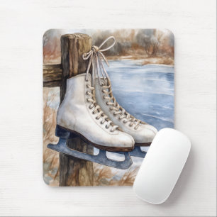 Tapis De Souris Patins à glace suspendus à un poteau de clôture