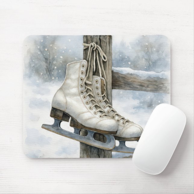 Tapis De Souris Patins à glace vintage suspendus à un poteau de cl (Avec souris)