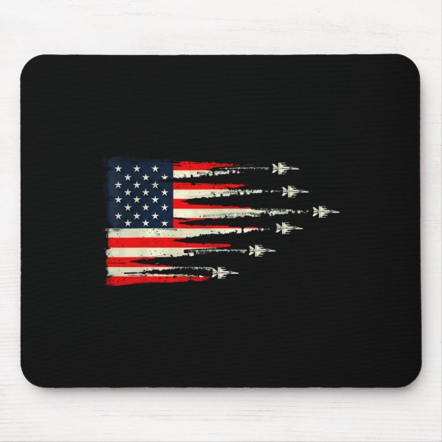 Tapis De Souris Patriotic Red White Blue Usa Flag Fighter Jets 4th (Devant)