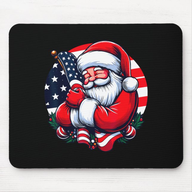 Tapis De Souris Patriotic Santa Claus Men Women Usa Flag Christmas (Devant)