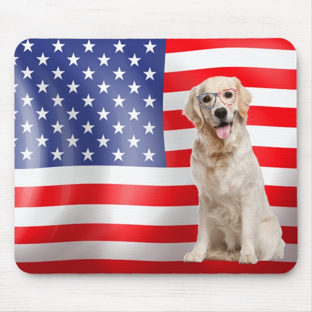 Tapis De Souris Patriotique Golden Retriever avec drapeau (Devant)