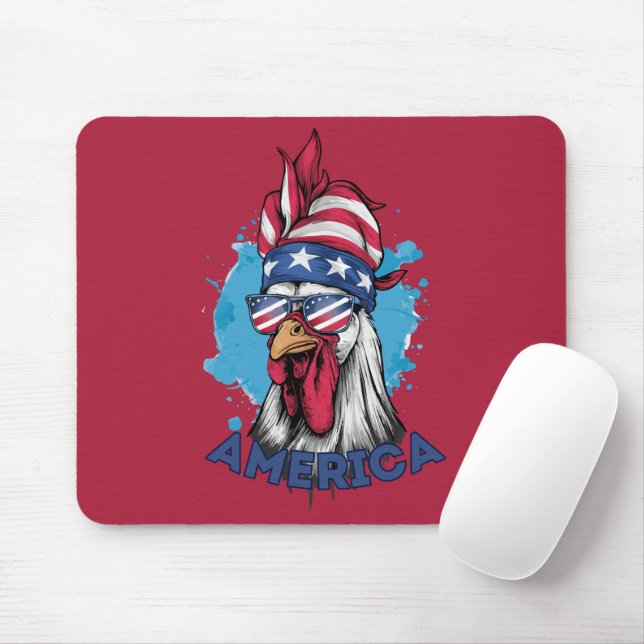 Tapis De Souris Patriotique poulet aux USA Bandana et Shades (Avec souris)