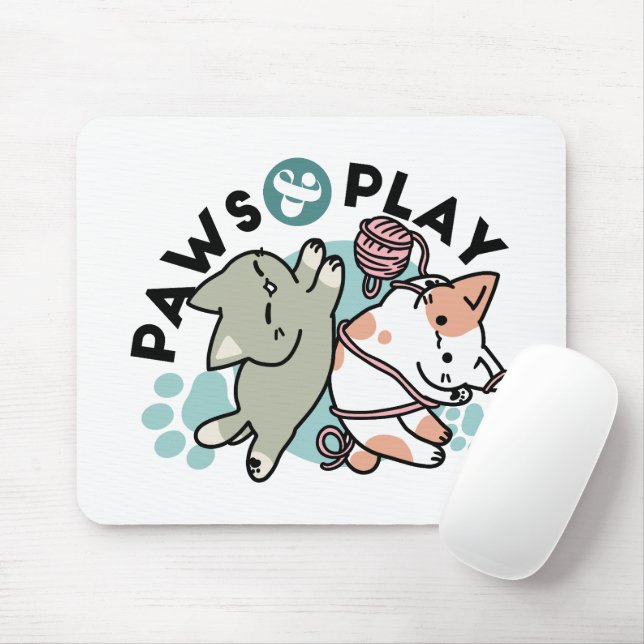 Tapis De Souris Pattes et Jeux – Illustration de Chat Adorable (Avec souris)