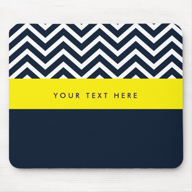 Tapis De Souris Pavé moderne Chevron Marine bleu et jaune tendance (Devant)