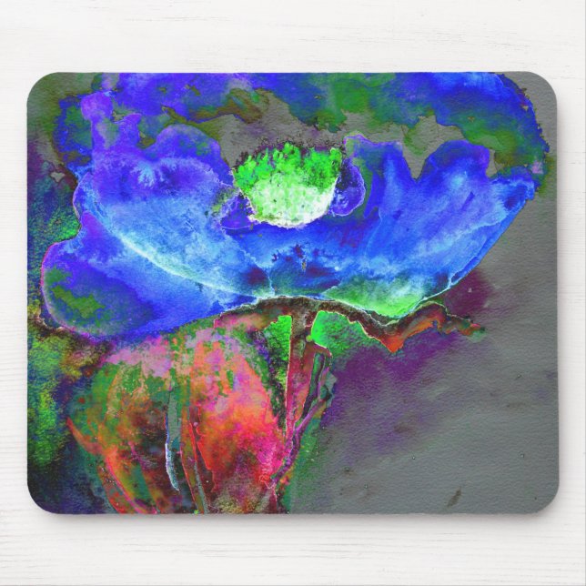 Tapis De Souris Pavot bleu, fleur abstraite bleue (Devant)