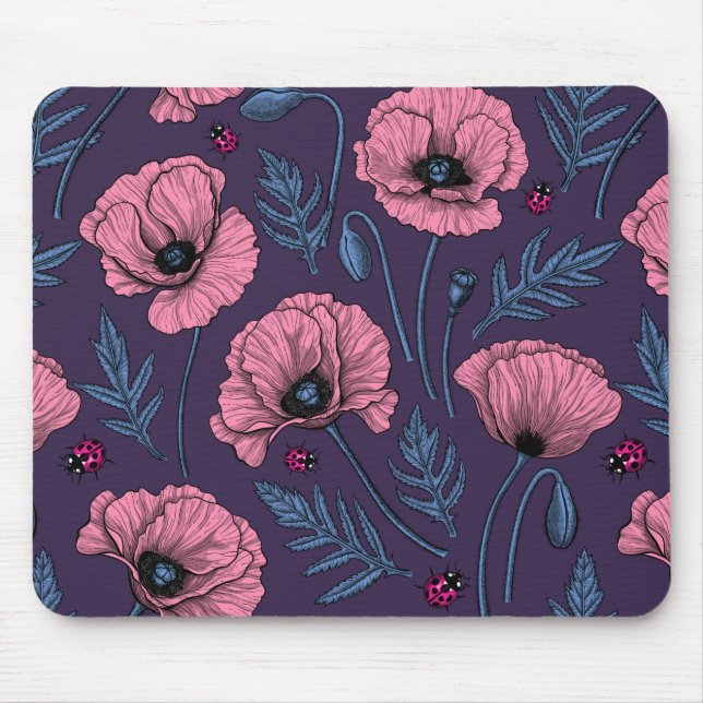 Tapis De Souris Pavot rose sur violet foncé (Devant)